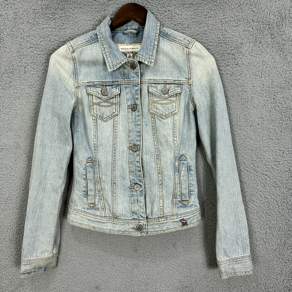 Abercrombie Fitch Girls Denim Jacket XL Distressed Trucker‎ Cotton Preppy Y2K - Picture 1 of 9